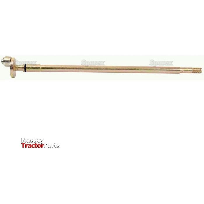 A long, metal rod with threads on one end and a round, flat metal head on the other, labeled "Massey Tractor Parts" and "Sparex." Ideal for Massey Ferguson models, the Sparex Hydraulic Control Shaft (Part No. S.43474) ensures reliable performance in your machinery.