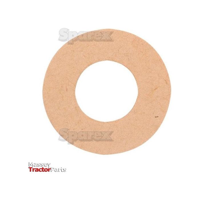 A brown, circular hydraulic cylinder gasket with a central hole crafted from gelatine fibre board, labeled "Sparex" and "Massey Tractor Parts," identified as Sparex Part No.S.42213.