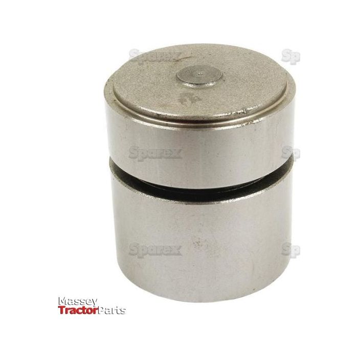 A cylindrical metal part with a smooth finish and a slight groove in the middle, shown against a white background. The item is labeled "Sparex" with a "Massey Tractor Parts" logo in the corner. Suitable for Massey Ferguson tractors, it may feature integrated nylon seals for enhanced performance. It is identified as the Hydraulic Cylinder Piston, Sparex Part No.S.41361 by the brand Sparex.