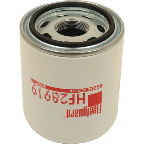 A cylindrical hydraulic filter from Sparex with a white exterior and red text that reads "HF28919" and "Fleetguard" in capital letters, suitable for Massey Ferguson filters. The product is identified as Hydraulic Filter - Spin On - HF28919, Sparex Part No. S.76705.