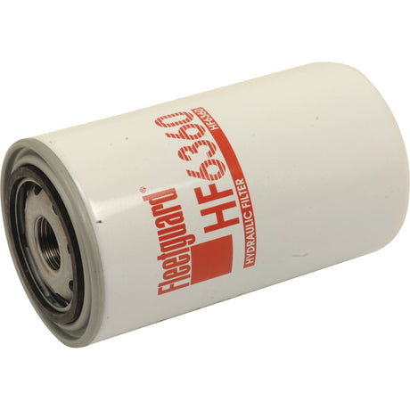 A cylindrical hydraulic filter labeled "Sparex S.76696 HF6360" printed in red on its white surface, ideal for John Deere machinery.