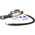 Hydraulic Levelling Box from Sparex, featuring hoses, with a ball diameter of 22mm and a fork hole size of 23x50mm, displayed on a white background. Ideal for Kubota M5091 tractors. Sparex Part No.S.153732.
