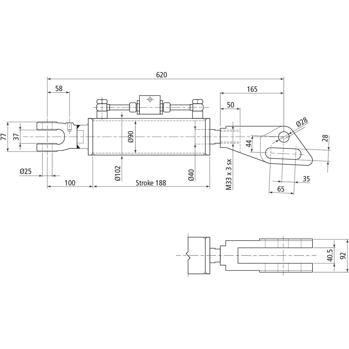 Hydraulic Levelling Box (Supplied with: Hoses), Min. Length: 620mm, Cylinder Bore: 90mm.
 - S.113925 - Farming Parts