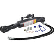 The Sparex Hydraulic Levelling Box, specifically designed for the Kubota M7131, features a cylinder bore of 90 mm and comes with attached hoses. It includes a ball diameter of 32 mm, fork hole dimensions of 26x61 mm, and has a minimum length of 720 mm. This kit is equipped with various connectors such as quick couplings and sealing washers (Sparex Part No. S.153734).