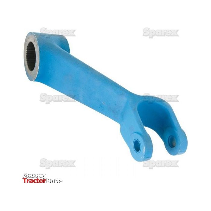 A blue Sparex Hydraulic Lift Arm (Part No. S.66207) with a cylindrical end and two pronged ends, compatible with New Holland and Ford models, is displayed against a background featuring the text "Sparex.