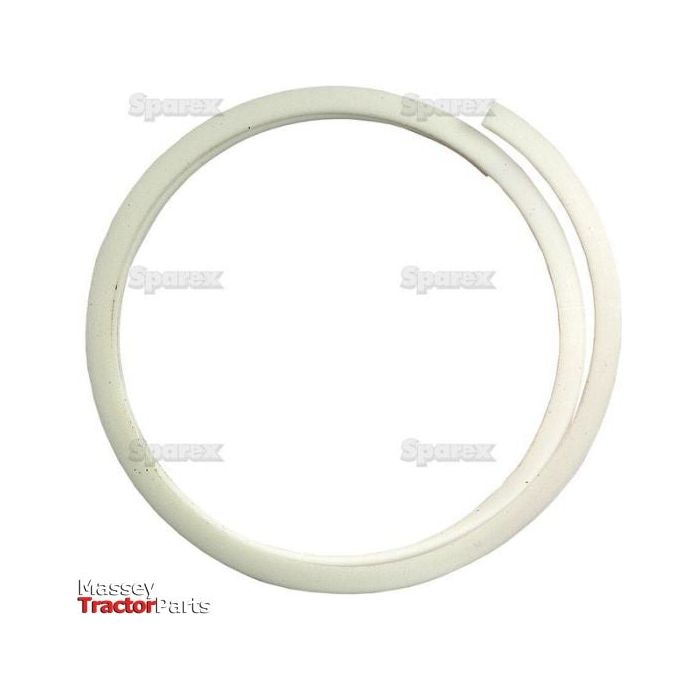 A white, circular object with overlapping ends is set against a white backdrop. The faint words "Massey Tractor Parts" and "Sparex" are visible on the image. This appears to be the Hydraulic Lift Back Up Ring, essential for maintaining tractor parts in optimal condition. Officially known as Sparex Part No.S.62441 from the brand Sparex.