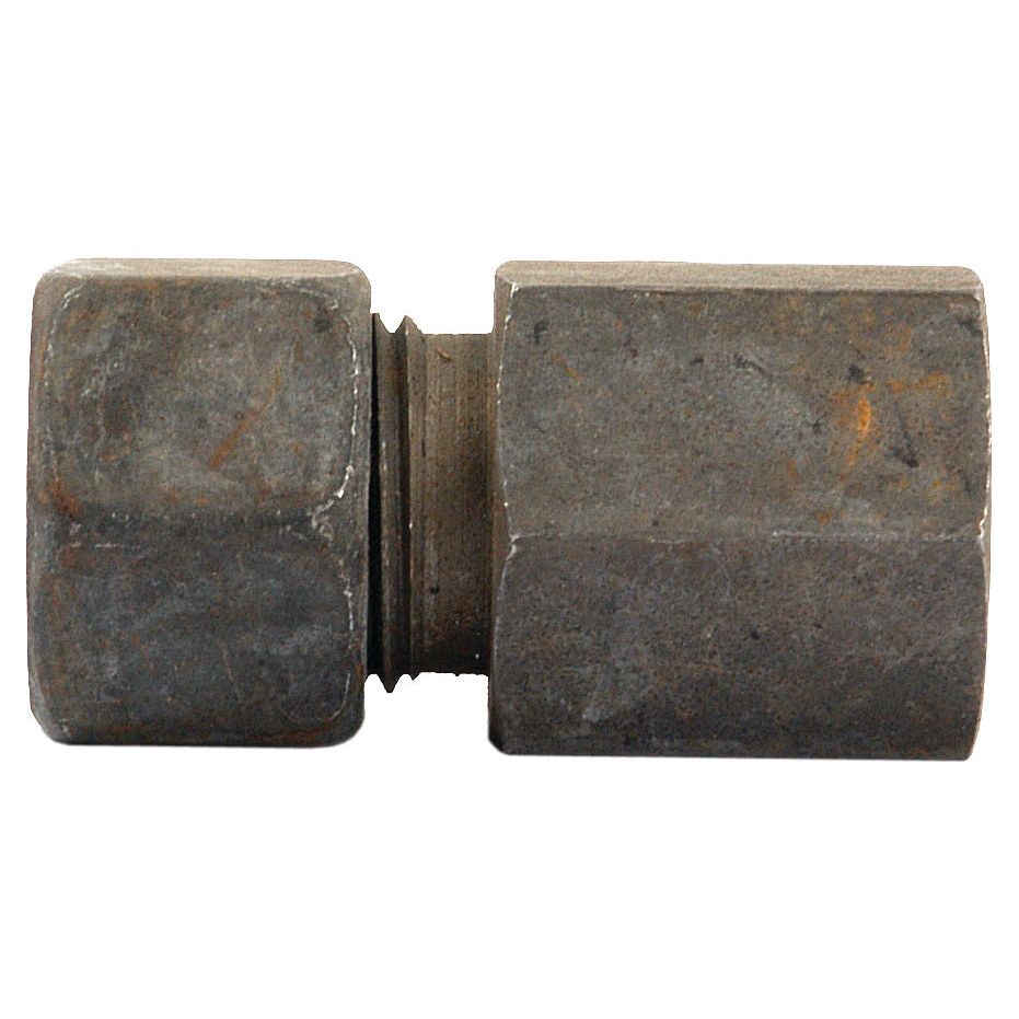 A close-up image of a rusted metal hexagonal nut and bolt connector, showcasing the Sparex Hydraulic Metal Pipe Female Stud Coupling G.A.V. 12L - M16 x 1.5 (Sparex Part No. S.34143) with metric specifications.