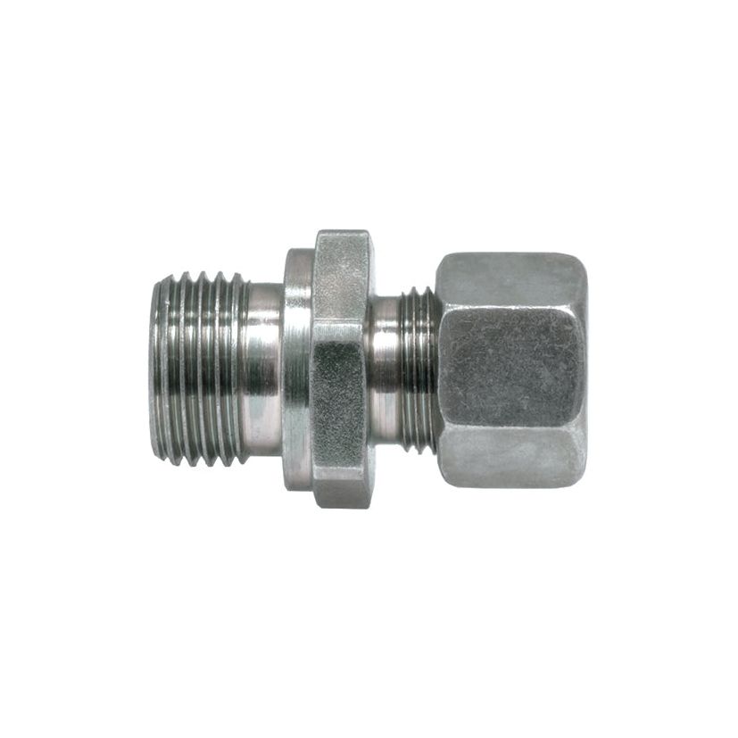 The Hydraulic Metal Pipe Male Stud Coupling G.E.V. 22L - 3/4'' BSP by Sparex (Sparex Part No.S.34068) is a 22mm pipe fitting with a BSP thread and threaded male and female ends, used for connecting pipes or hoses.