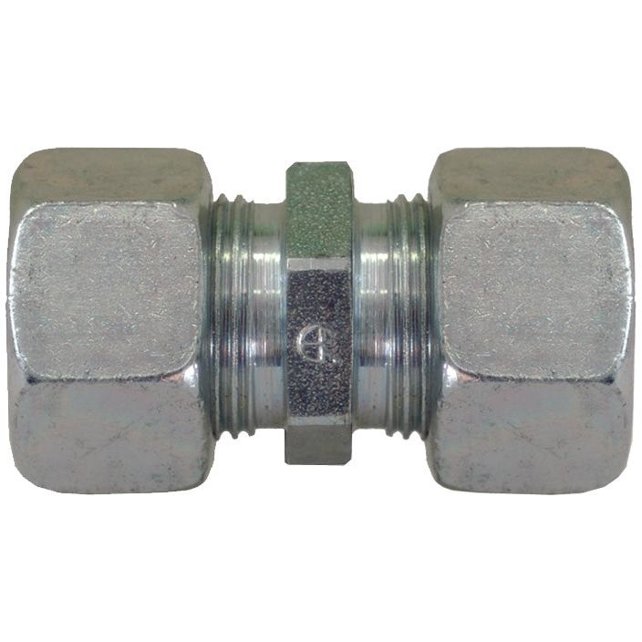 A hydraulic metal pipe straight coupling 20S M30X2,0MM, featuring a hexagonal shape and two square ends, used for connecting hydraulic metal pipes or tubing. This is known as Sparex Part No.S.34707 from the brand Sparex.