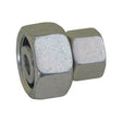 A metallic hex nut and connector fitting, ideal for use in plumbing or mechanical assemblies, pairs seamlessly with the Sparex Hydraulic Metal Pipe Straight Reducer Coupling 12L / 12S (Sparex Part No. S.34727).