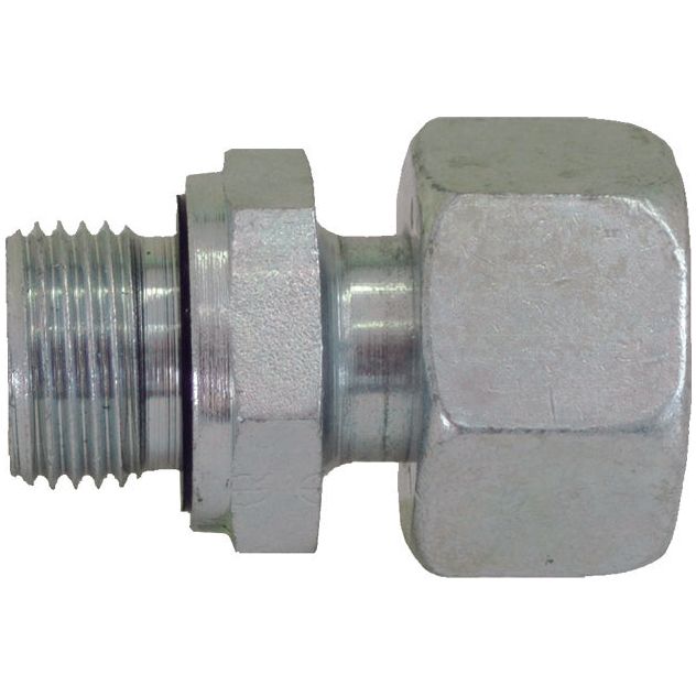 Close-up of a Sparex Hydraulic Metal Pipe Stud Coupling (Sparex Part No. S.34757) with an M14X1.5 threaded 10L male end on the left and a hexagonal-shaped female end on the right.