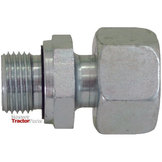 A Sparex Hydraulic Metal Pipe Stud Coupling, with M22X1.5 threaded ends (Sparex Part No. S.34760), intended for use in machinery or plumbing, is displayed against a plain white background. The Massey Tractor Parts logo is visible in the bottom left corner.