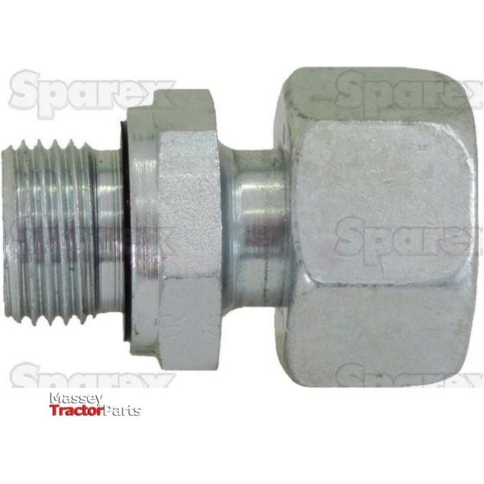 Close-up of a metallic hydraulic adapter fitting with threaded ends, resembling the Hydraulic Metal Pipe Stud Coupling M22X1.5 / 18L (Sparex Part No.S.34760). The background features faint text branding that reads "Sparex.