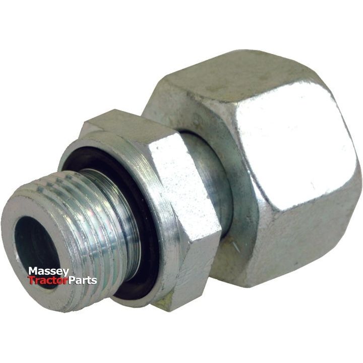 Close-up of a metallic hydraulic fitting part with threading, labeled "Sparex" in red and white text. The Hydraulic Metal Pipe Stud Coupling M22X1,5 / 18L | Sparex Part No.S.34760 enhances its functionality for various applications.