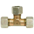 The Sparex Hydraulic Metal Pipe Tee Coupling T.V. 10L (Part No. S.34102) features three hexagonal connectors, with the central vertical connection pointing upwards and the two horizontal connections aligned opposite each other. This Equal Tee Coupling is meticulously designed to fit a 10mm Pipe O.D., providing a secure Compression Fitting solution.