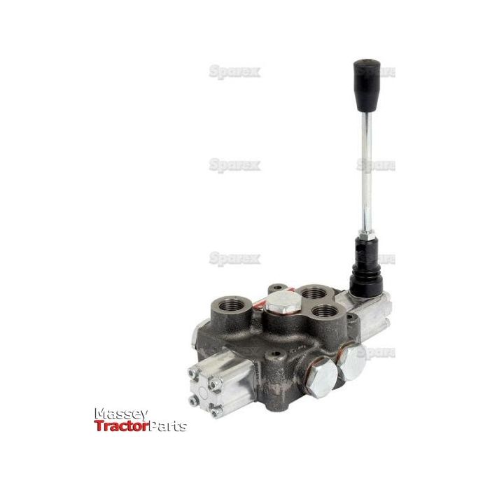 Sparex Hydraulic Monoblock Valve with a lever handle, designed for managing fluid flow in machinery, displayed on a white background. The product features 1/2'' BSP ports, single acting spools, and has a flow rate of 60 L/min. It is labeled as "Sparex Part No.S.24455" under the brand name Sparex.