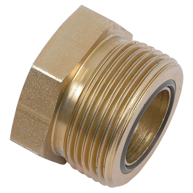 Introducing the Hydraulic ORFS Blanking Plug 1.7/16''UNF (Sparex Part No. S.20868) by Sparex—a precision-engineered brass pipe fitting with external threads and an integrated rubber washer on the inner surface, designed to fit a Parker Hose I/D perfectly.
