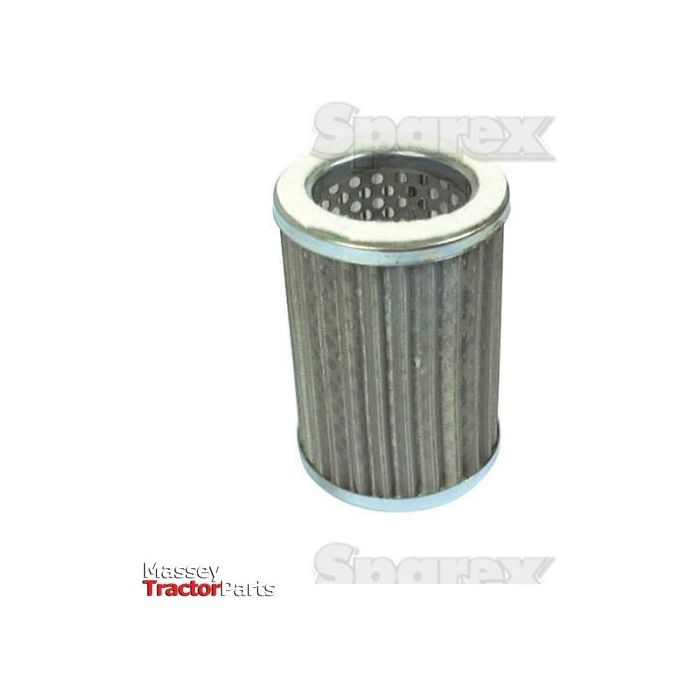 A cylindrical metal hydraulic strainer, labeled as "Hydraulic Strainer | Sparex Part No.S.40859," is shown against a plain background with the text "Sparex" and "Massey Tractor Parts" watermarked in the image, ideal for Massey Ferguson and Landini tractors.