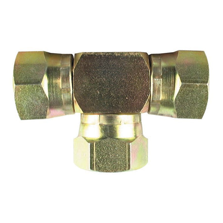 The Sparex Hydraulic Tee Piece (Sparex Part No. S.12115) features BSP swivel female connectors on all three 1/4'' ends, providing a brass T-shaped hydraulic connection solution.