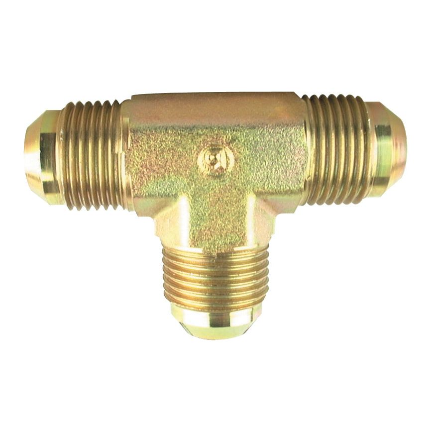The Sparex Hydraulic Tee Adaptor (Sparex Part No. S.12033), featuring 3/4'' JIC male threaded ends facing left, right, and down, is an ideal choice for use as a Parker hose adaptor.