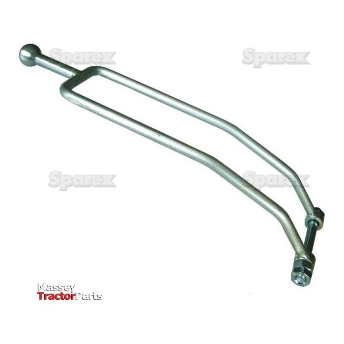 Hydraulic Top Link Handle 290 + 70mm (Sparex Part No. S.39965): A metal linkage rod with a bent design and threaded end, set against a white background with the Sparex logo repeated in the background. This high-quality component from Sparex ensures optimal performance for your Ford New Holland models and meets all your machinery needs.