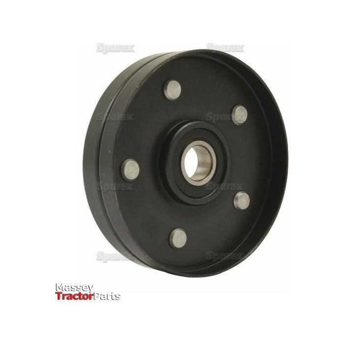 A black metal idler pulley with a central bearing and five visible bolts, labeled "Sparex Idler Pulley | Part No. S.66487" at the bottom left corner.