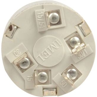 Close-up of the Sparex Ignition Switch (Sparex Part No. S.42805), a circular electrical component with multiple metal connectors and labels on a white base, compatible with both Landini and Massey Ferguson tractors.