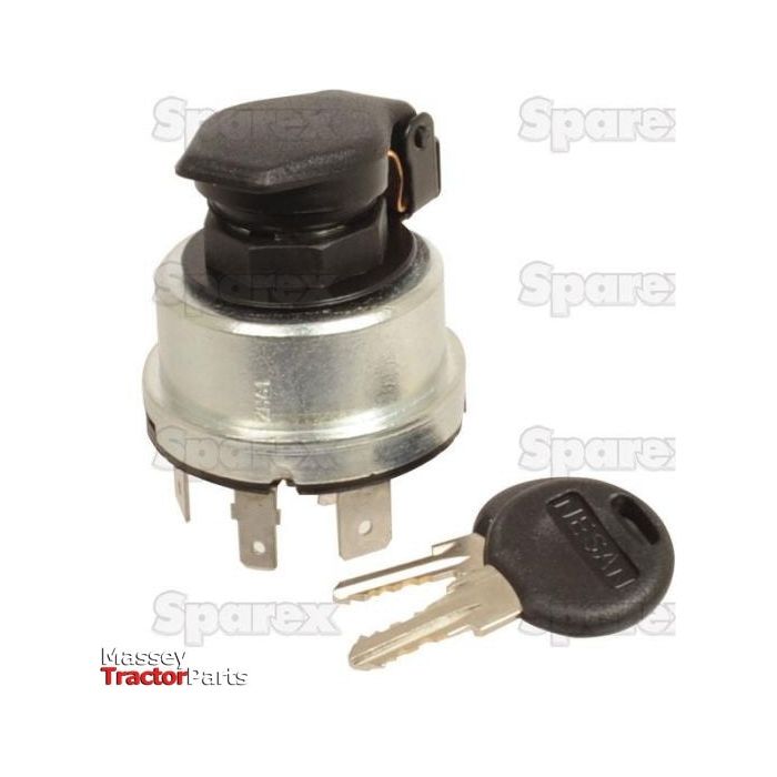 An ignition switch with two keys shown separated, set against a background displaying the "Sparex" watermark. The Ignition Switch (Sparex Part No.S.56240) and keys are suitable for Massey Tractor Parts, as well as Case IH and Fiat models.