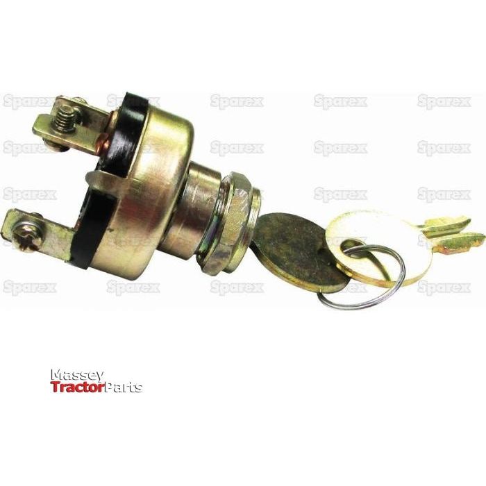 A Sparex ignition switch, part number S.60820, for Massey Ferguson tractors with attached keys on a white background. The metallic switch features four positions and includes two terminals at the top.