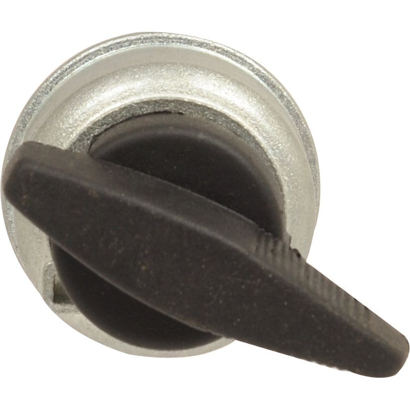 Close-up of the Sparex Ignition Switch (Part No. S.75819) featuring a durable silver and black circular turn latch with a ribbed handle, displayed in a horizontal position, embodying the robust quality of Sparex components.