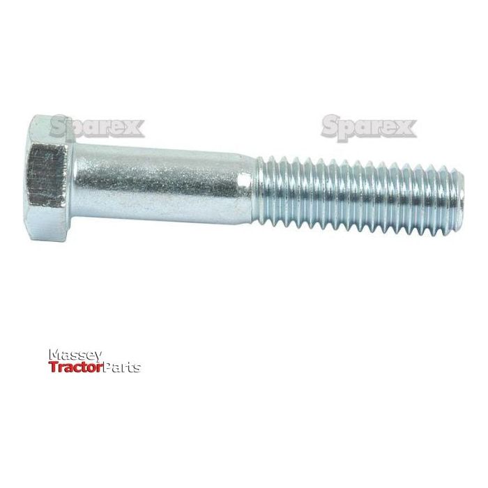 A silver hex head bolt, labeled "Imperial Bolt, 3/8''x5'' UNC (DIN 931), Tensile strength: 8.8.", against a white background. The image features "Massey Tractor Parts" at the bottom left and "Sparex Part No.S.53765" at the top.