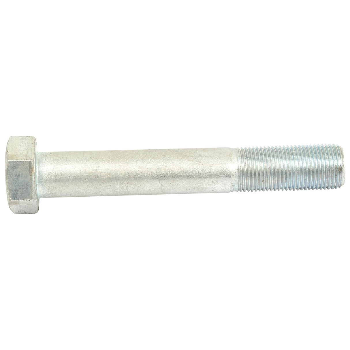 A close-up of a Sparex Imperial Bolt, 5/8''x8'' UNF (ASME B18.2.1) with a partially threaded shaft, showcasing its zinc plating and viewed against a white background.