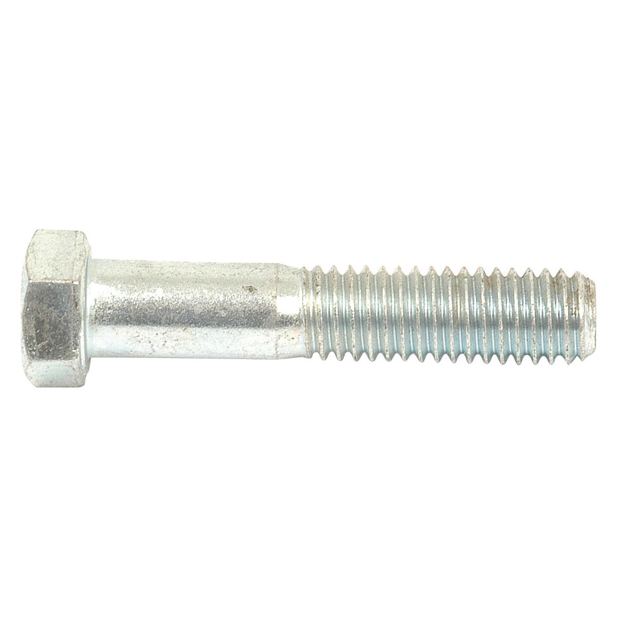 Close-up image of the Sparex Imperial Bolt, 7/16''x2 1/4'', zinc-plated with a threaded end and a hexagonal head, compliant with ASME B18.2.1 standards (Sparex Part No.S.53768), against a white background.