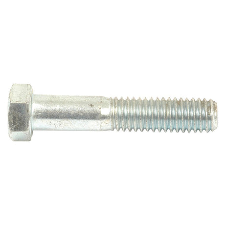 Close-up image of the Sparex Imperial Bolt, 7/16''x2 1/4'', zinc-plated with a threaded end and a hexagonal head, compliant with ASME B18.2.1 standards (Sparex Part No.S.53768), against a white background.
