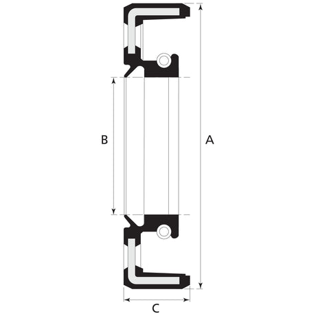 Technical drawing of a cross-section of the Sparex Imperial Rotary Shaft Seal, part number S.69131. Three dimensions: A (vertical height), B (inner vertical height), and C (horizontal width) are marked with double-headed arrows. Suitable for Ford / New Holland applications. Dimensions are 1 7/8'' x 3 1/8'' x 3/8''.
