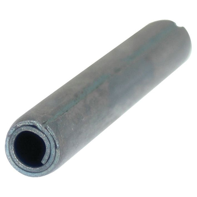 The Imperial Spirol Pin - Pin Ø 3/8'' x 1 1/2'' (Sparex Part No.S.2797) from Sparex is a metallic, cylindrical dowel pin with one end partially cut to form an opening. Meeting DIN 7343 standards, this pin is shown against a white background and offers high shear strength for robust applications.