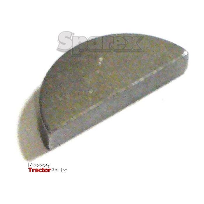 A gray half-moon-shaped key resembling an Imperial Woodruff Key, with the text “Massey Tractor Parts” and "Sparex" visible on a white background, matching the Imperial Woodruff Key 1/4'' x 1 1/2'' (DIN or Standard No. DIN 6888) | Sparex Part No. S.2919 from Sparex.