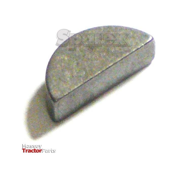 A metal half-moon-shaped part on a plain background, labeled "Sparex" with "Massey Tractor Parts" in the corner, identified as an Imperial Woodruff Key 5/16'' x 1 1/8'' compatible with DIN 6888 standards (Sparex Part No. S.2921).