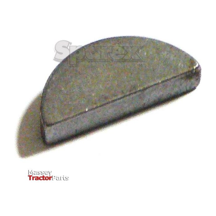 A small, metallic, half-moon Imperial Woodruff Key 1/4'' x 1 1/4'', labeled with "Sparex" and compliant with DIN 6888 standards (Sparex Part No. S.2918).