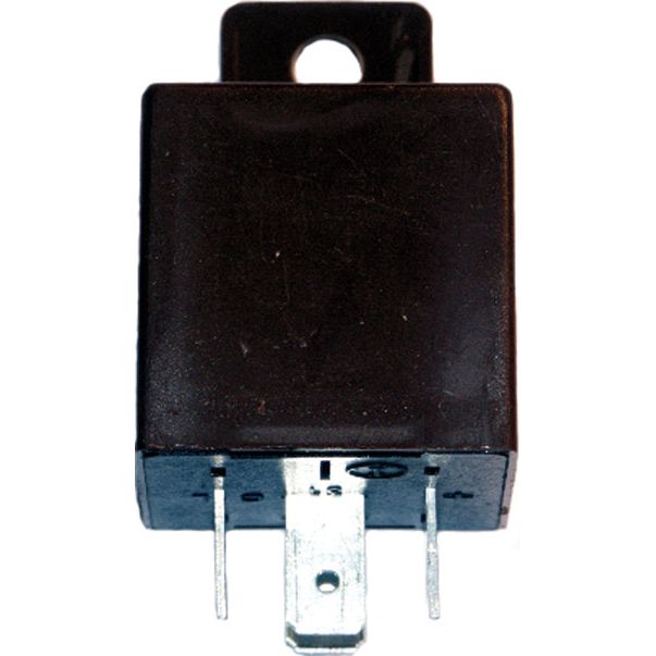 A Sparex Indicator Unit - 4P (Sparex Part No. S.26421) black rectangular automotive relay with three metal prongs and a mounting tab.