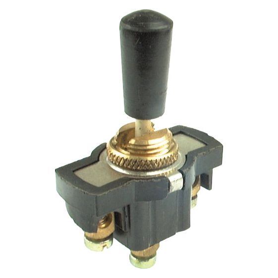 The Indicator Switch (Sparex Part No. S.5061) from Sparex features a black and silver toggle switch with three terminals, a cylindrical lever, and a metallic base. The SWITCH-INDICATOR has a fitting diameter of 12 mm, making it an ideal choice for your equipment needs. This product is available through Sparex.