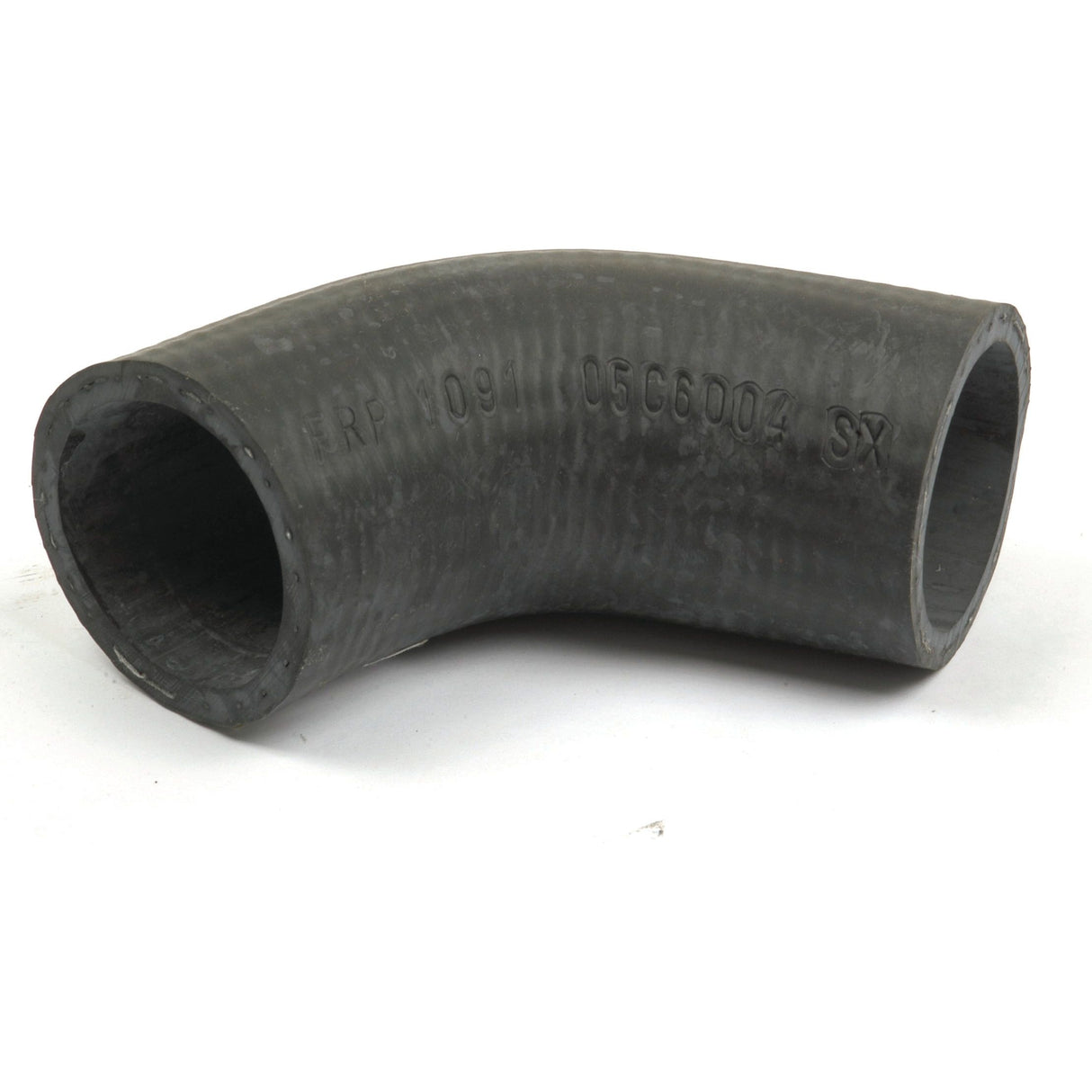 A Sparex Inlet Hose (Part No. S.57704) in black rubber, featuring text markings and designed for fluid or gas transfer in machinery or automotive systems; it has an inner diameter of 38mm at the smaller end and 40mm at the bigger end, and comes with a secure hose clip for a reliable connection.