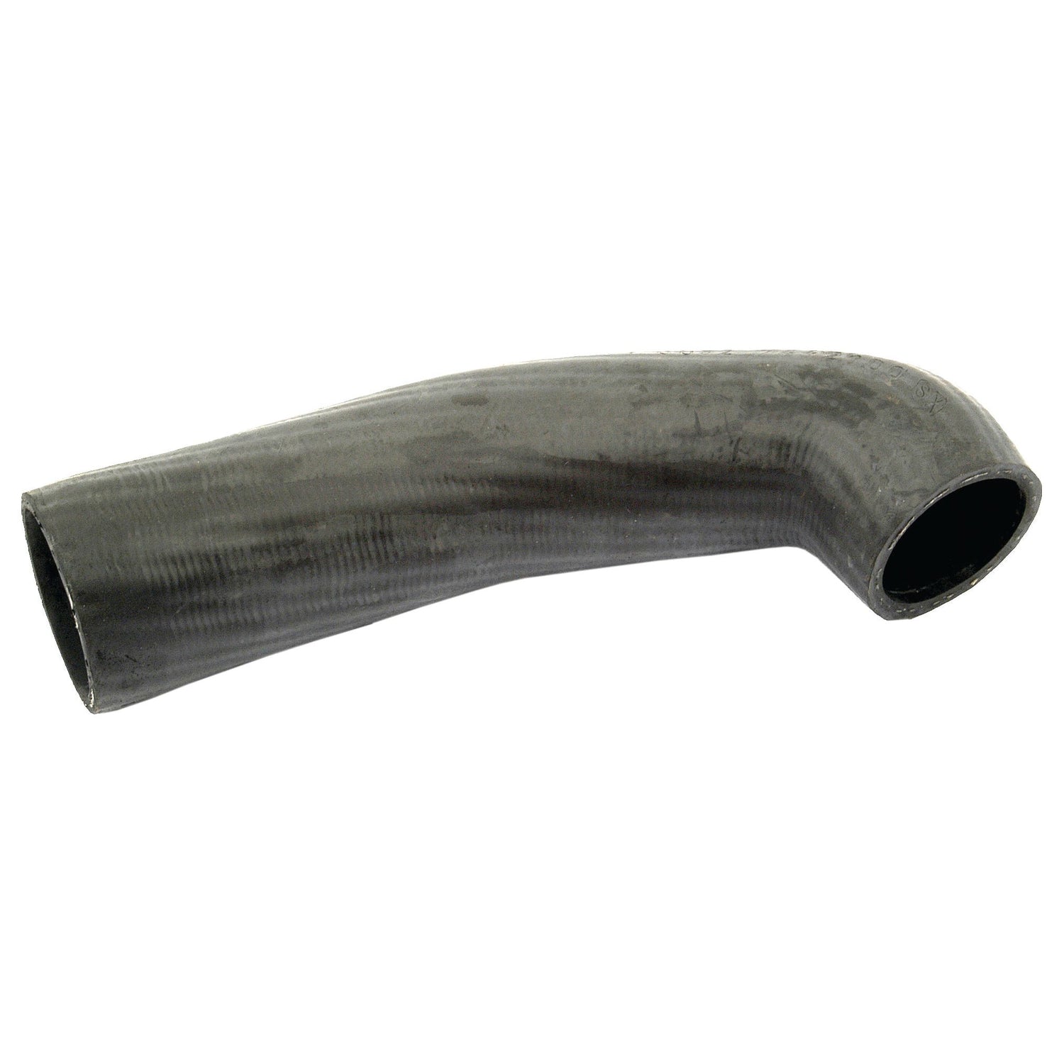 The Sparex Inlet Hose (Part No. S.65027) is a black, curved rubber hose featuring equal inner diameters of 43mm at both ends and is secured with a reliable hose clip, making it ideal for various applications.