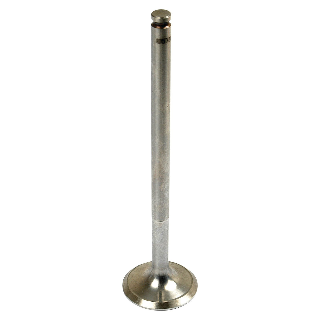 A single metal engine valve with a long stem and a round, flat base stands upright against a white background, resembling an Inlet Valve Guide (Sparex Part No. S.57603) commonly found in International Harvester or Case IH machinery.