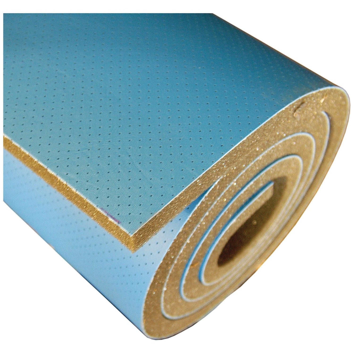 A roll of blue padded foam material, measuring 2m x 1.2m x 12mm, with small perforations, partially unrolled to show layers—Interior Trim | Sparex Part No. S.101058 by Sparex.
