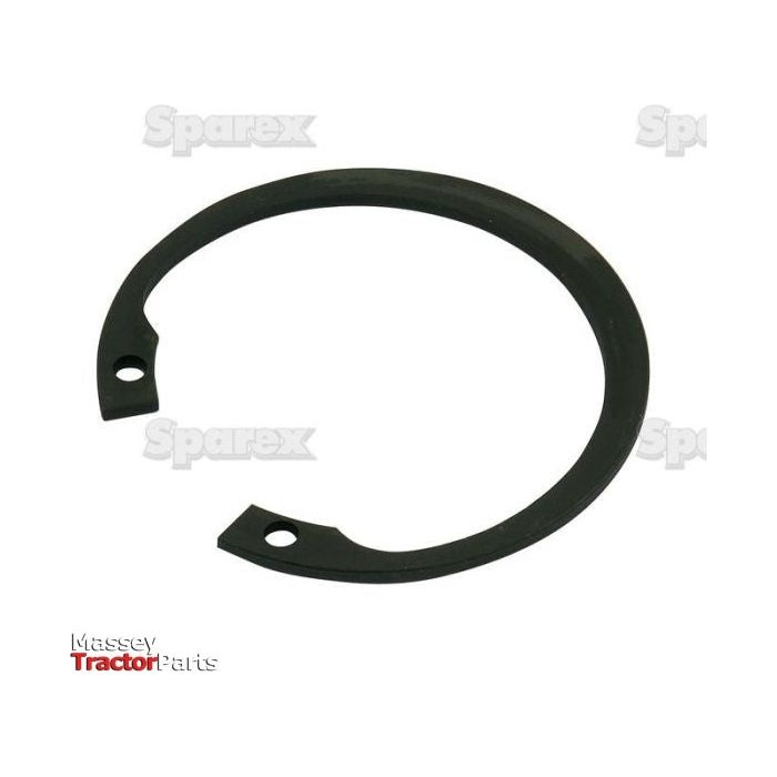 A black circular retaining ring, resembling an Internal Circlip DIN 472, with two small holes on either end. The background features faint repetitive text of brand names including "Sparex" and "Massey Tractor Parts." Ideal for securing components in a 47mm groove.
