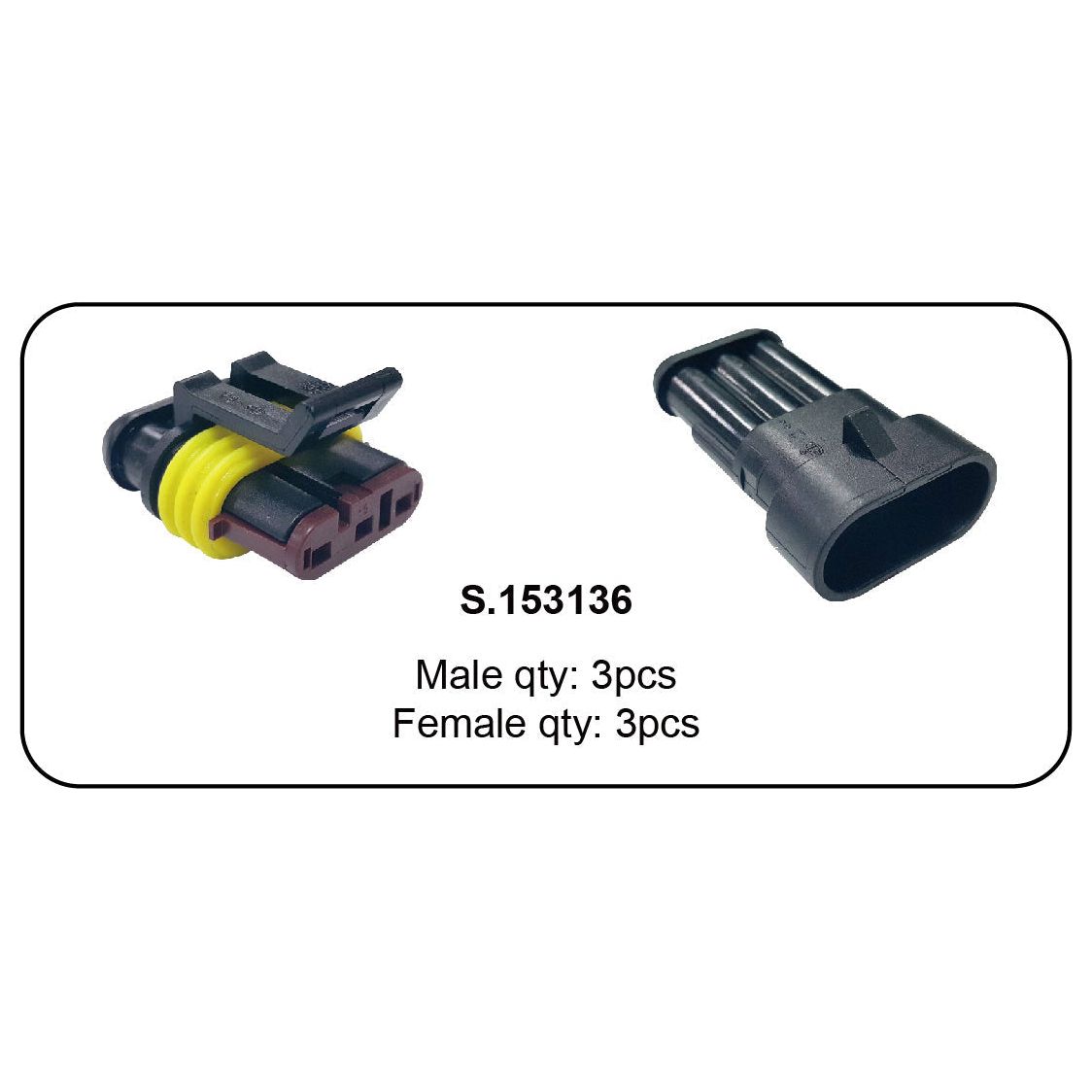Image showing the Italian Superseal 3 Pole Refill (6 pieces) from Sparex. The set includes 3 male and 3 female connectors, displayed with product code S.153136.
