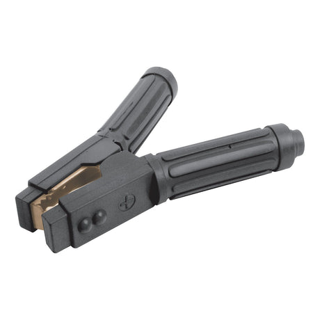 Close-up of the Sparex Jump Lead Cable Handle 850a Black - S.23414, an extra heavy-duty black clamp with plastic handles, commonly used for connecting automotive jumper cables to battery terminals.