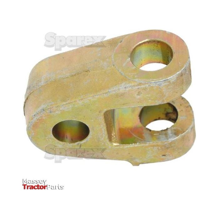 Brass-colored Top Link Knuckle End - Cat. 2 by Sparex, part number S.32943, suitable for various attachments with an overall length and two parallel fixing holes. Text watermark includes "Sparex" and "Massey Tractor Parts" in the corner.