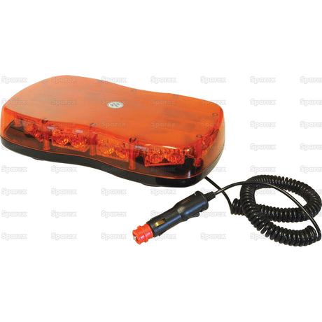 The Sparex LED Micro Hazard Light (S.113209) is an emergency vehicle strobe light with an amber lens, a coiled power cord and plug, featuring advanced LED technology and an IP65 rating. It is equipped with single flash and double flash functions, suitable for 12-24V applications, and has Class 3 interference resistance.